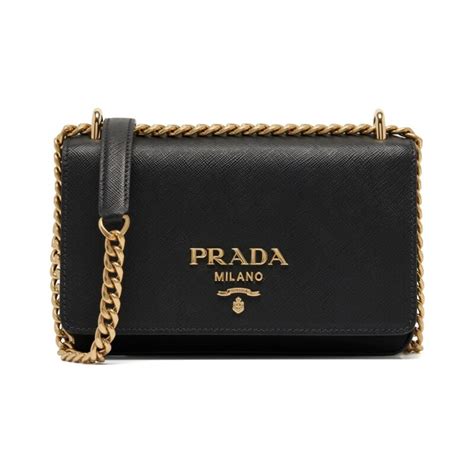 prada 1bd144|Prada Small Black Saffiano Leather Canvas with Gold Chain .